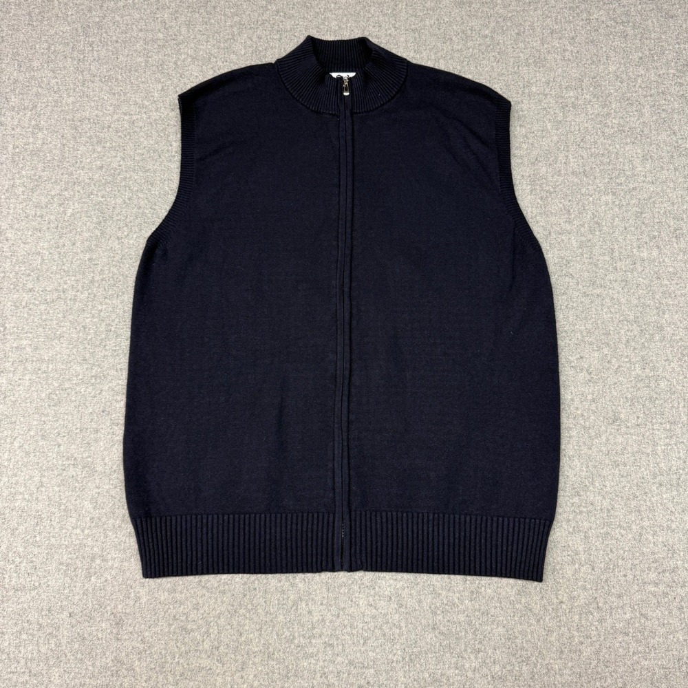 Runcati | Full Zip Sweater Vest | XL | Navy Blue | Mock Neck Ribbed Knit M4B474